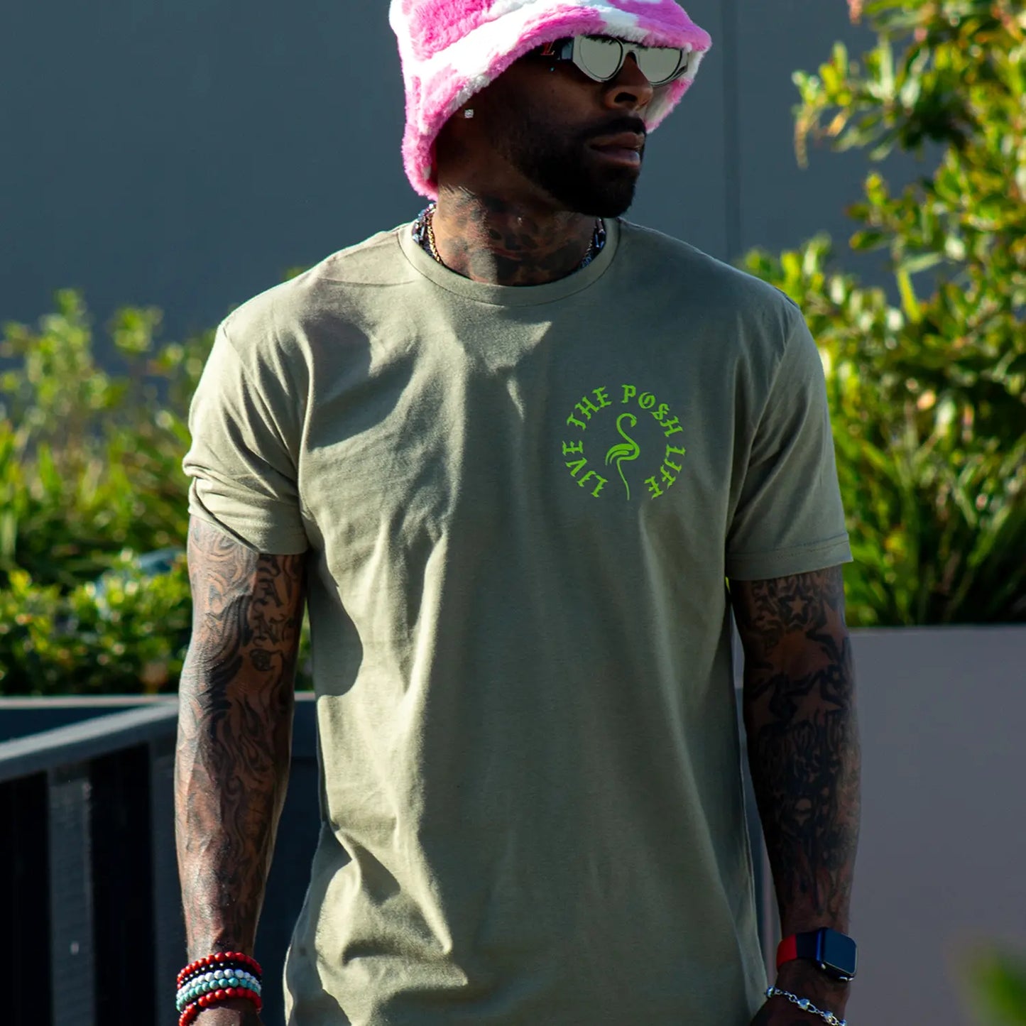 Posh Life T-Shirt - Sage & Neon Posh Life Shop