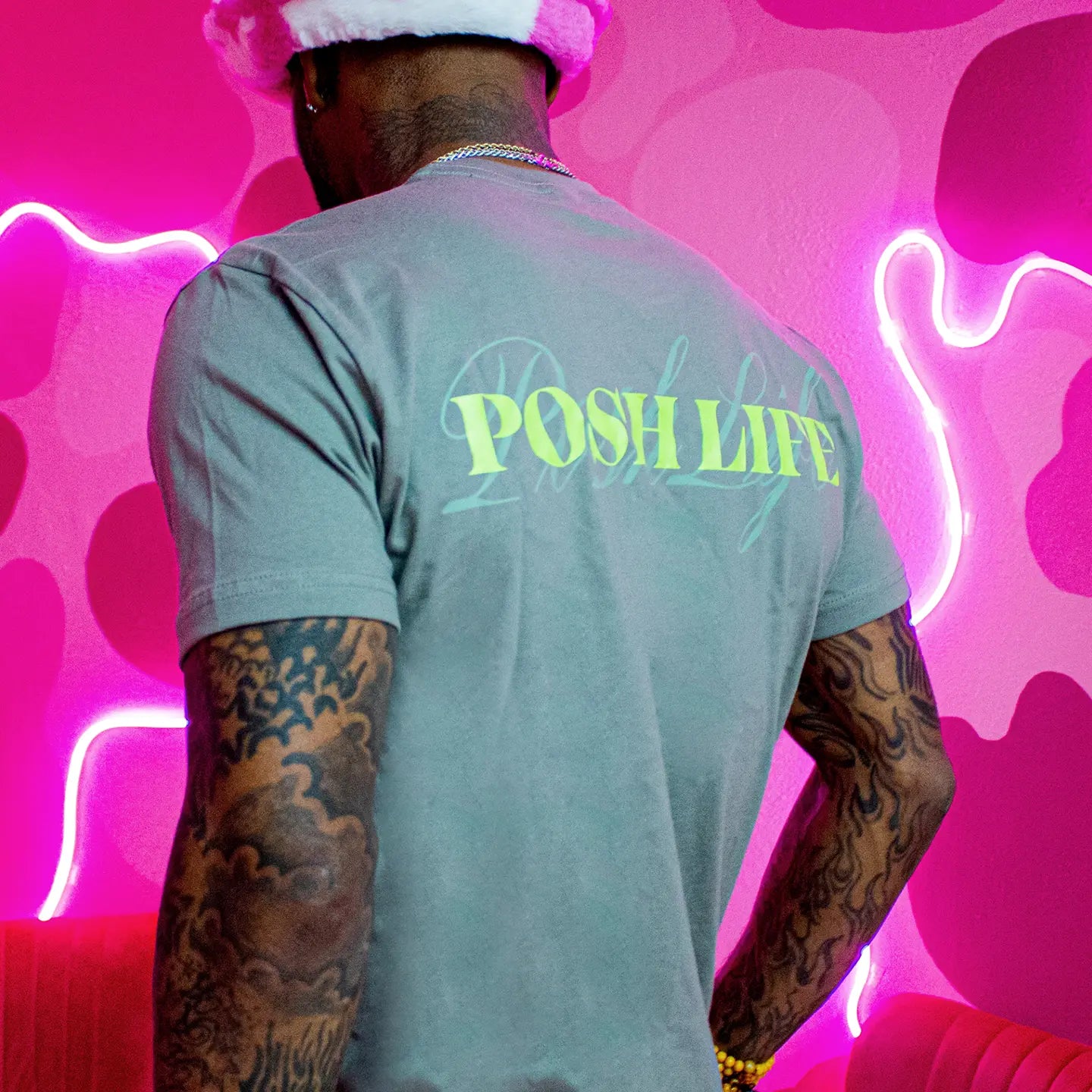 Posh Life T-Shirt - Sage & Neon Posh Life Shop